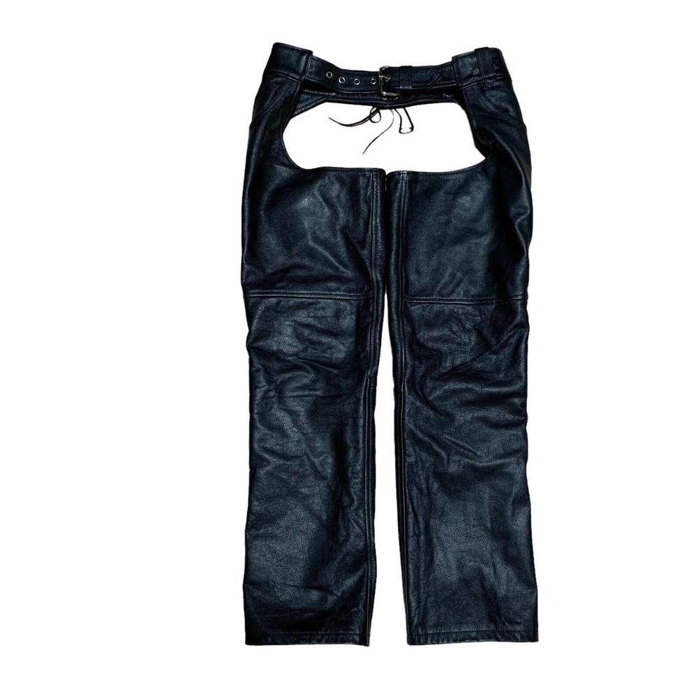 Thick Leather! Biker Chaps First MFG Co Unisex Vintage Biker Chaps Black Mens XS